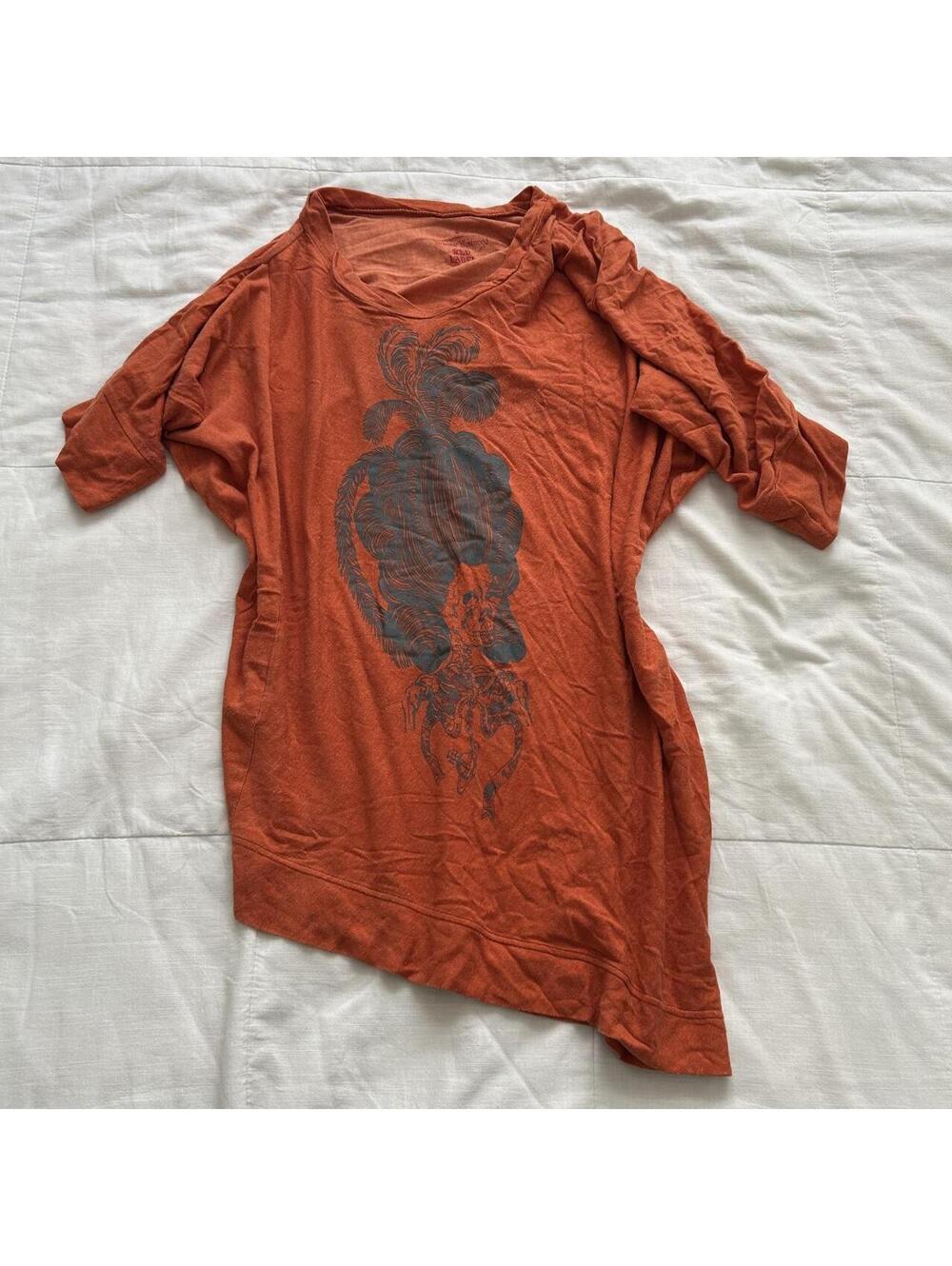 Vivienne Westwood Rust Orange Skeleton Graphic Asymmetric T-Shirt S Japan